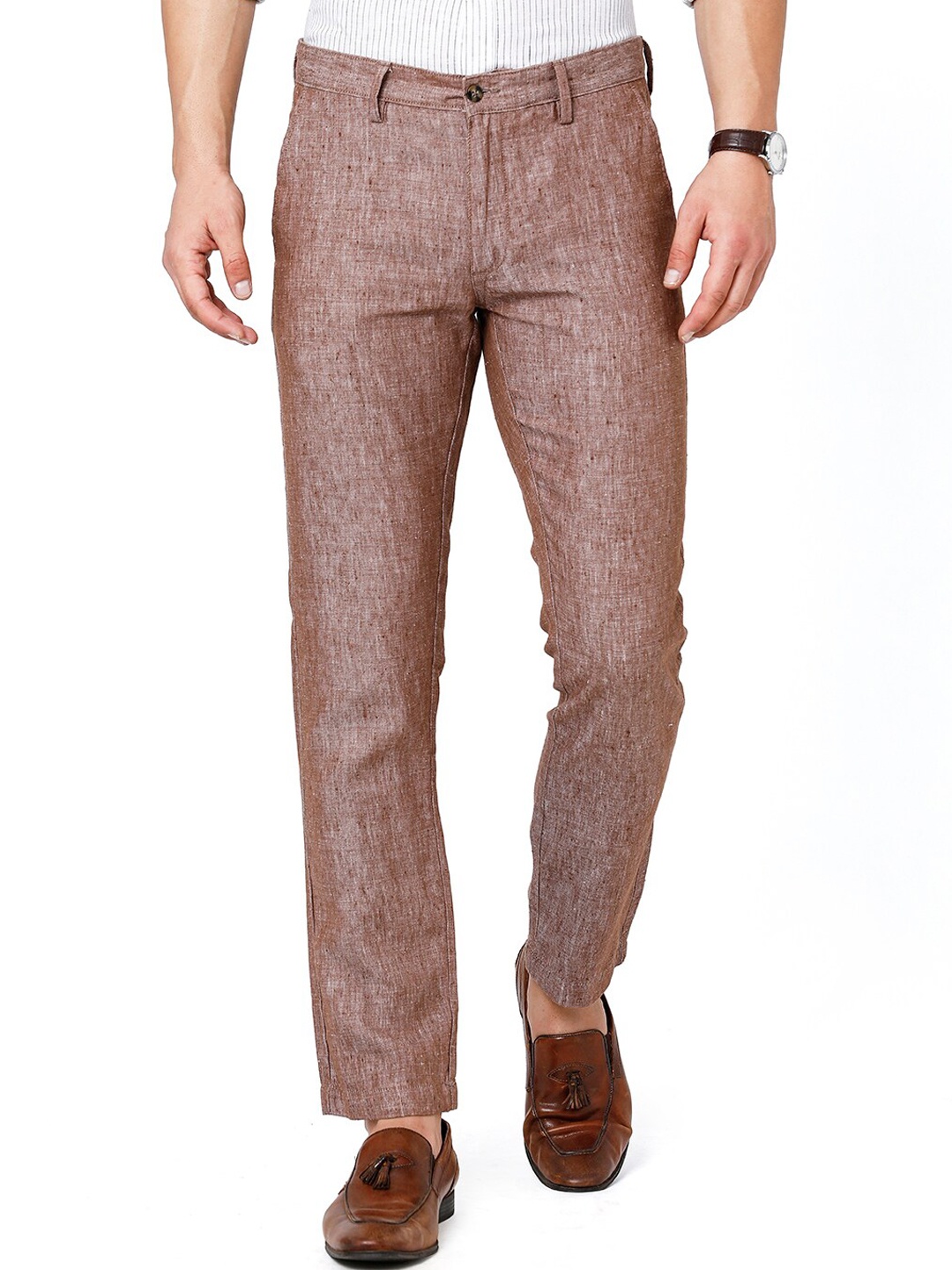 

Linen Club Men Slim Fit Regular Sustainable Trousers, Beige