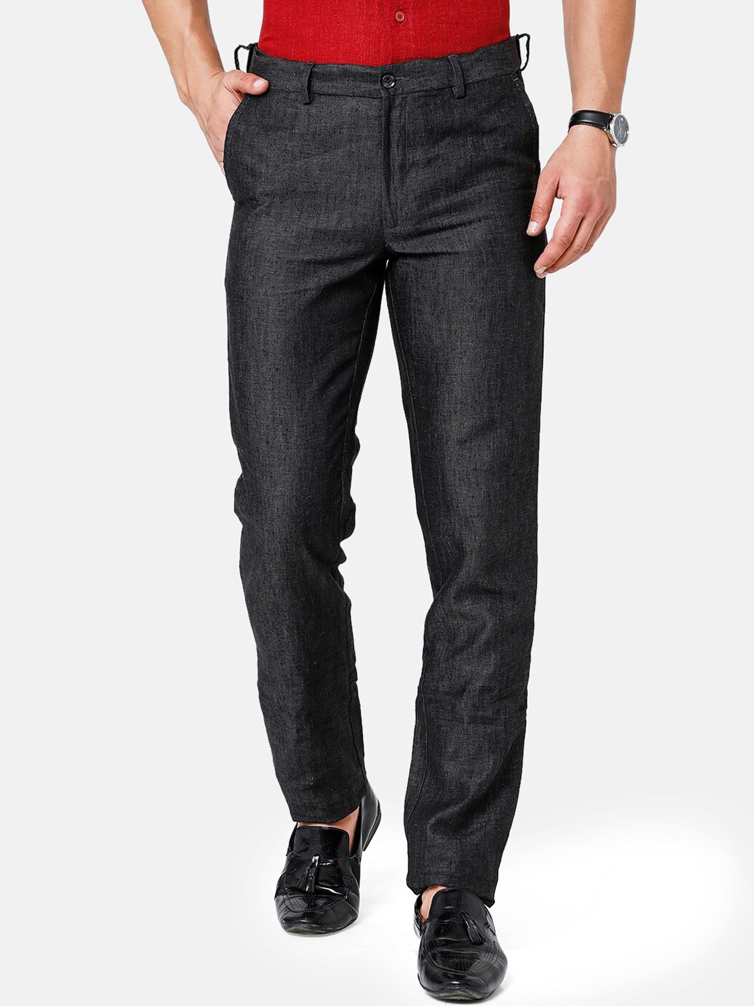 

Linen Club Men Slim Fit Chinos Sustainable Trouserss, Black