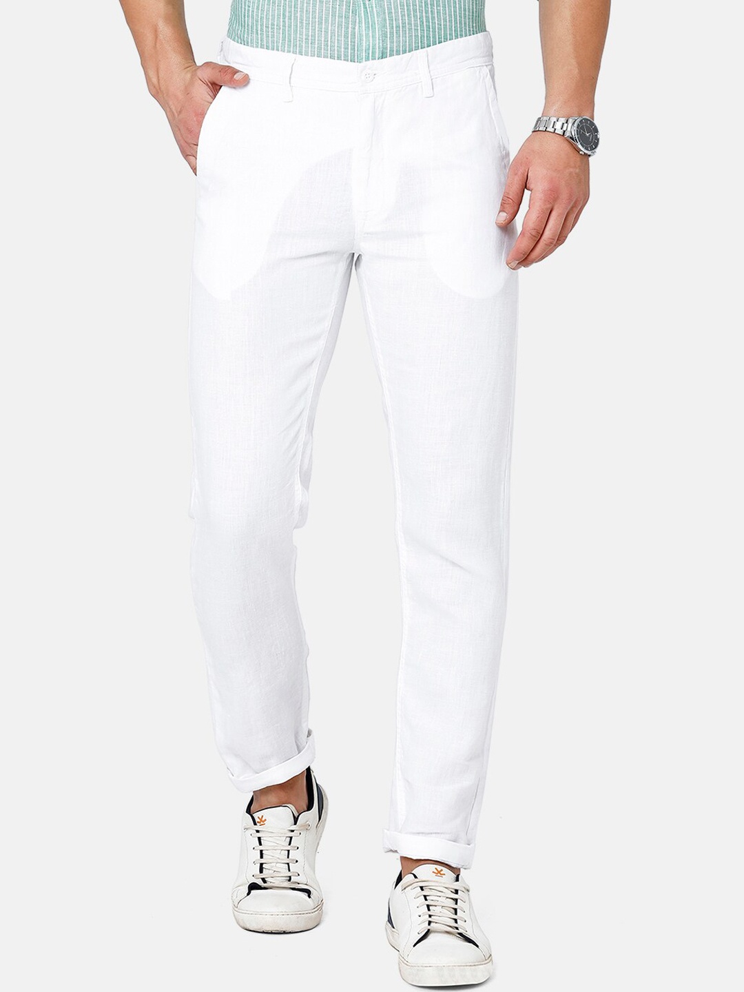 

Linen Club Men Slim Fit Regular Sustainable Trousers, White