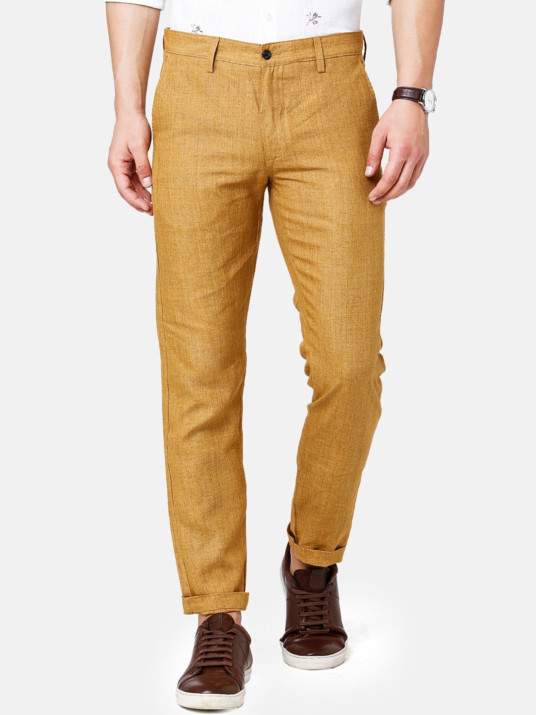 

Linen Club Men Slim Fit Chinos Slim Fit Sustainable Trousers, Yellow
