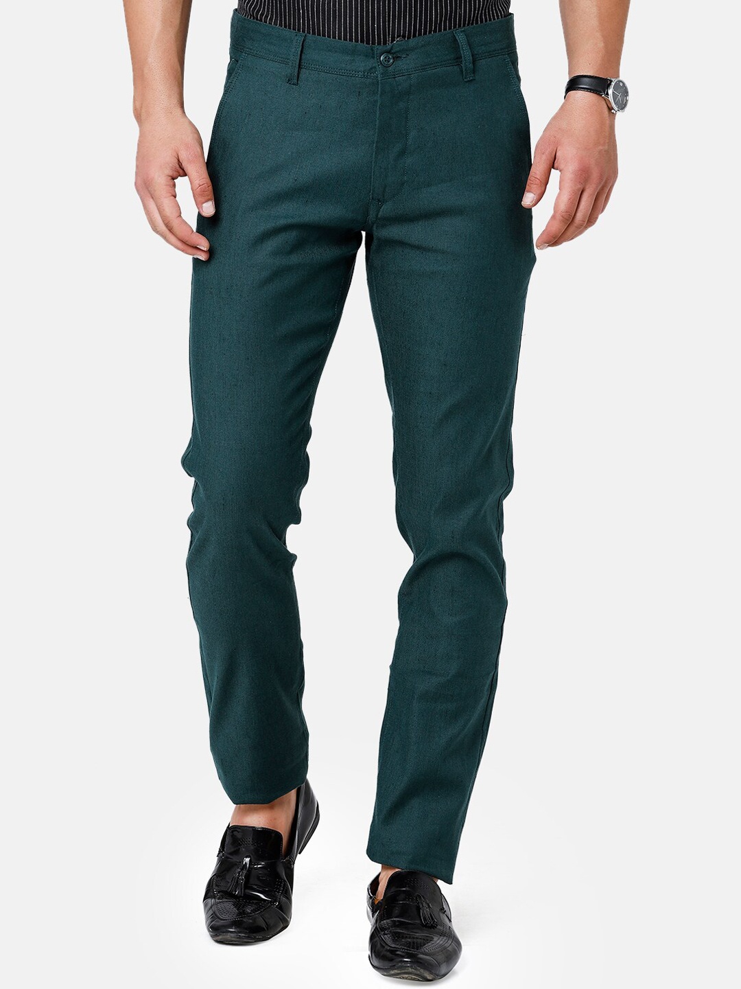 

Linen Club Men Slim Fit Regular Sustainable Trousers, Green
