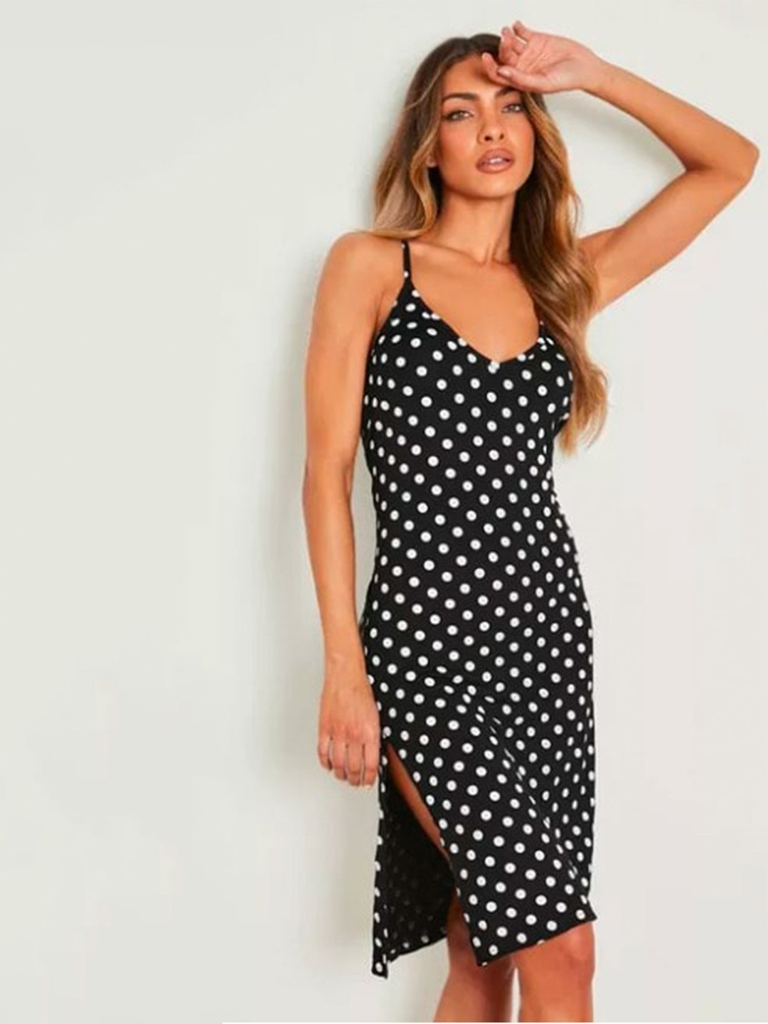 

La Aimee Polka Dots Printed Dress, Black