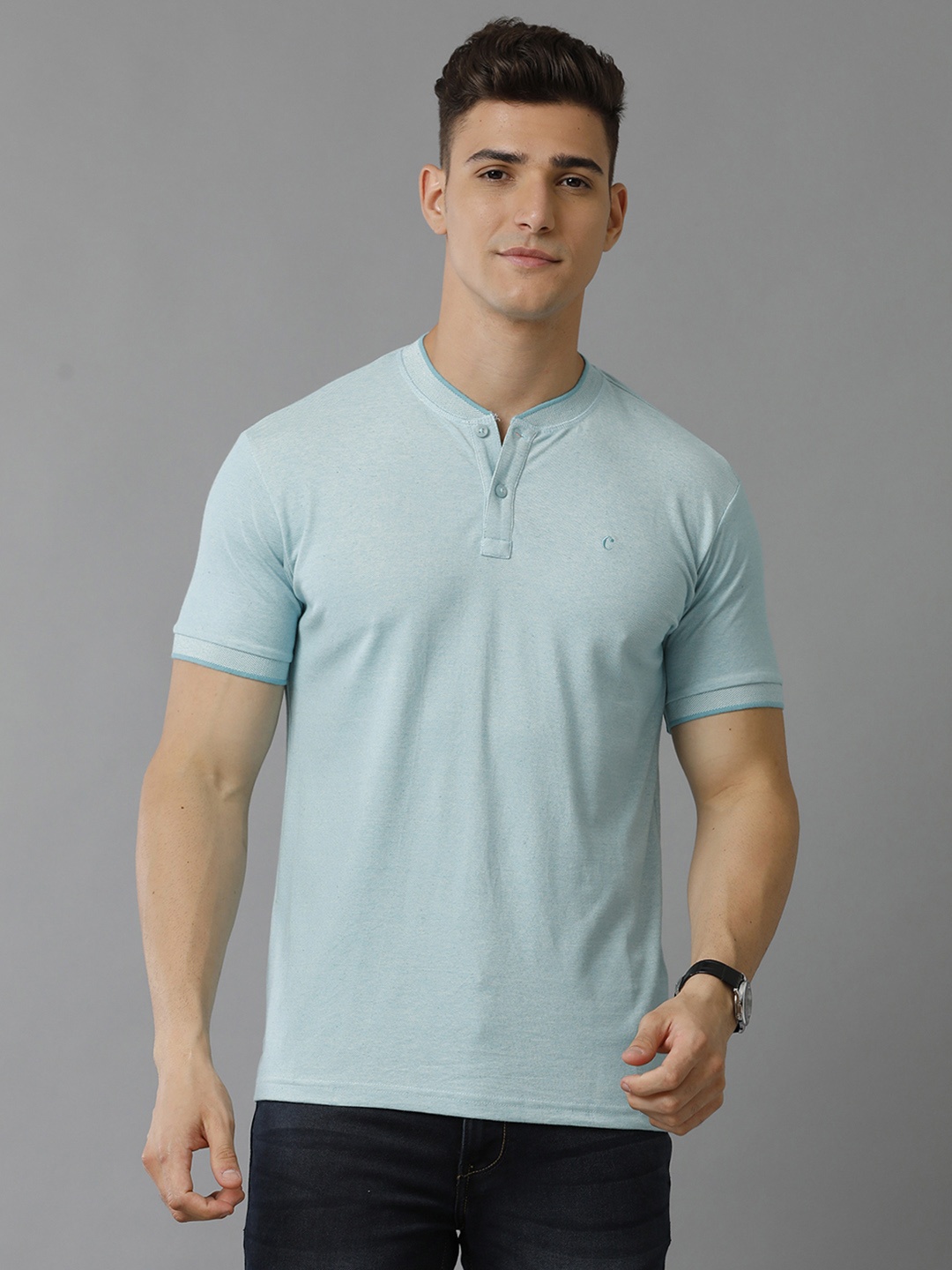 

CAVALLO by Linen Club Men Henley Neck T-shirt, Blue
