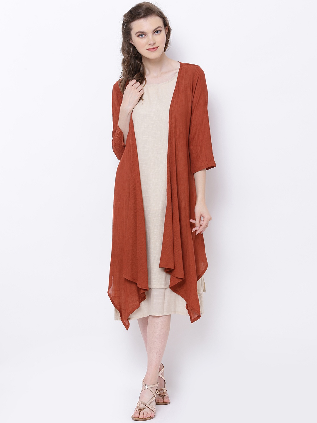 

Tokyo Talkies Women Beige Solid A-Line Dress