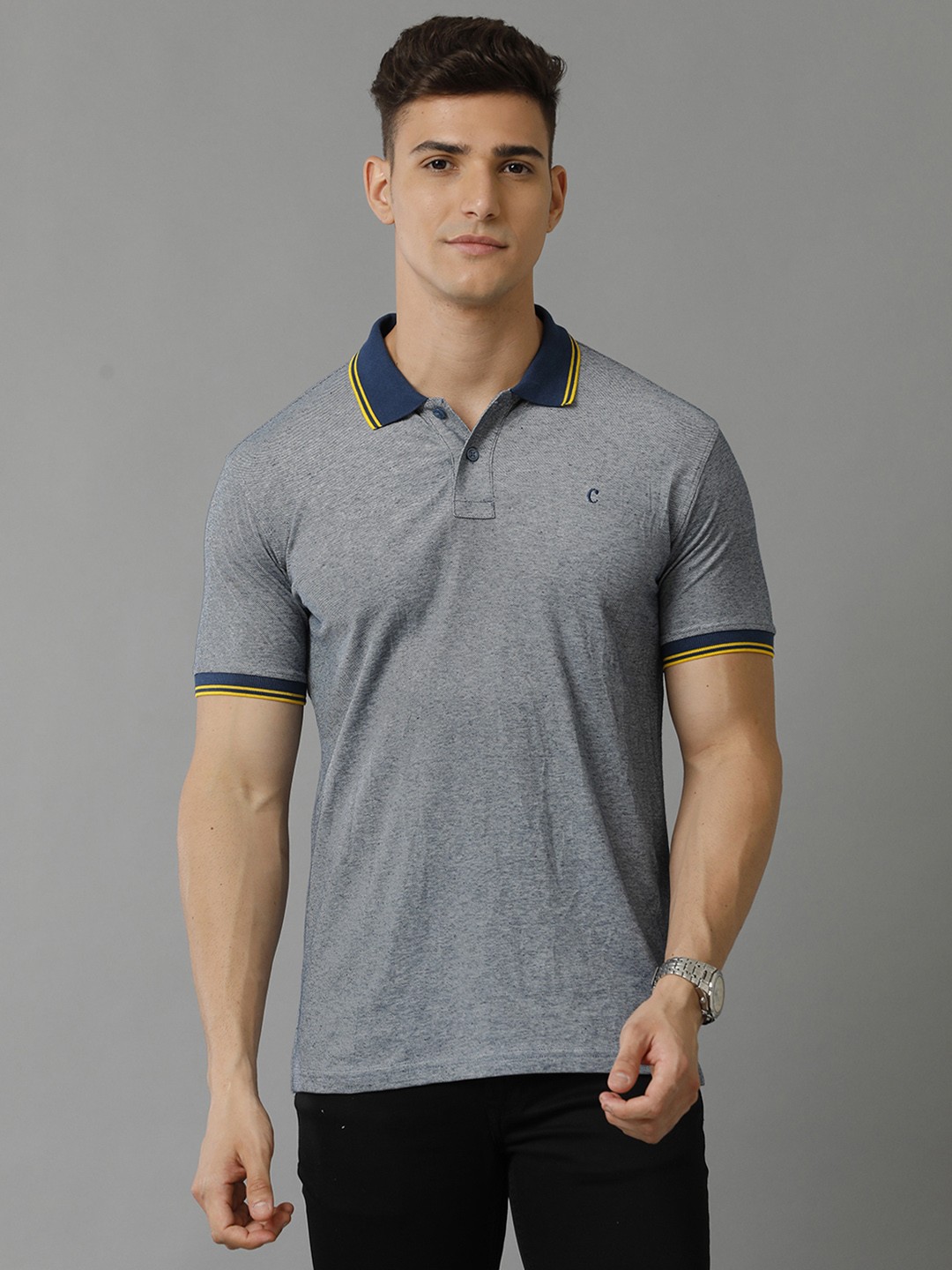 

CAVALLO by Linen Club Men Polo Collar T-shirt, Grey