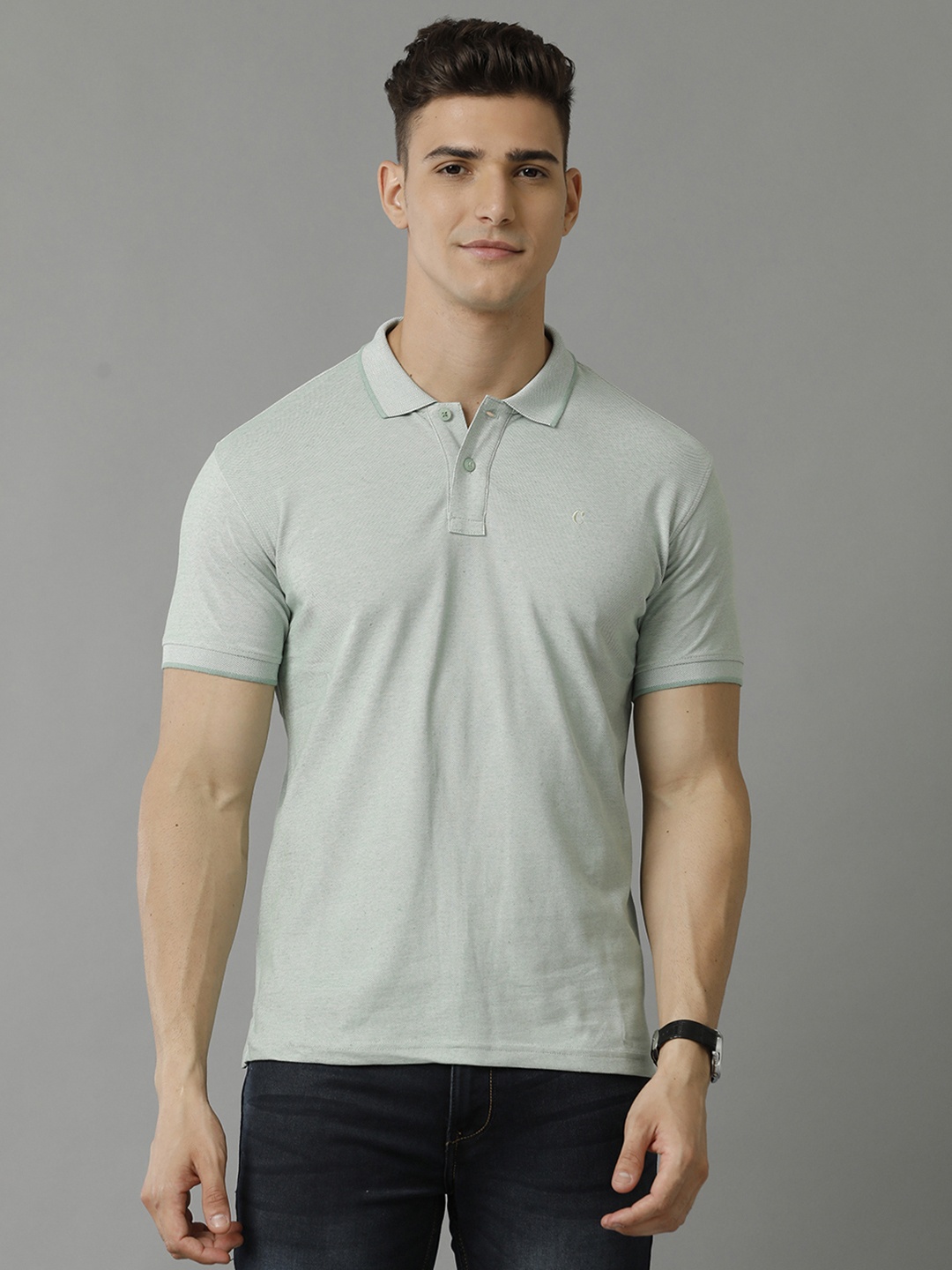 

CAVALLO by Linen Club Men Polo Collar T-shirt, Sea green