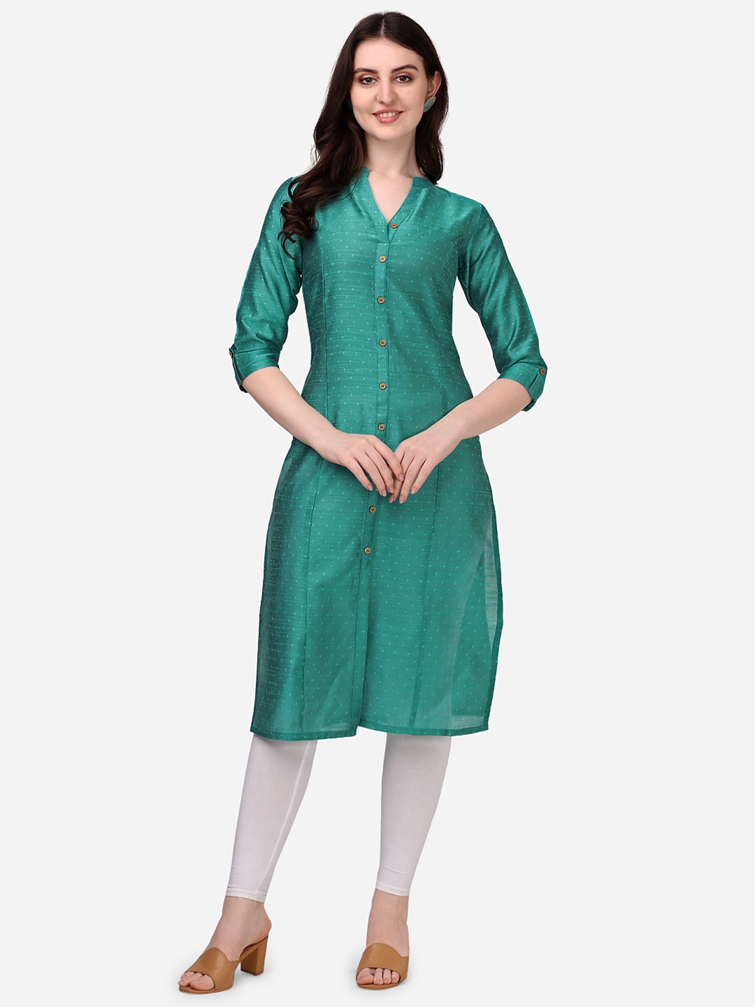 

HERE&NOW Ethnic Motifs Printed Kurta, Green