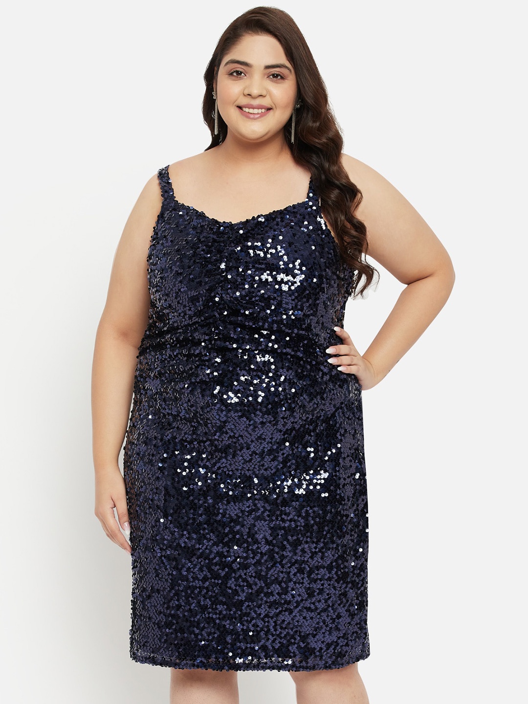 

wild U Plus Size Embellished Net Sheath Dress, Navy blue