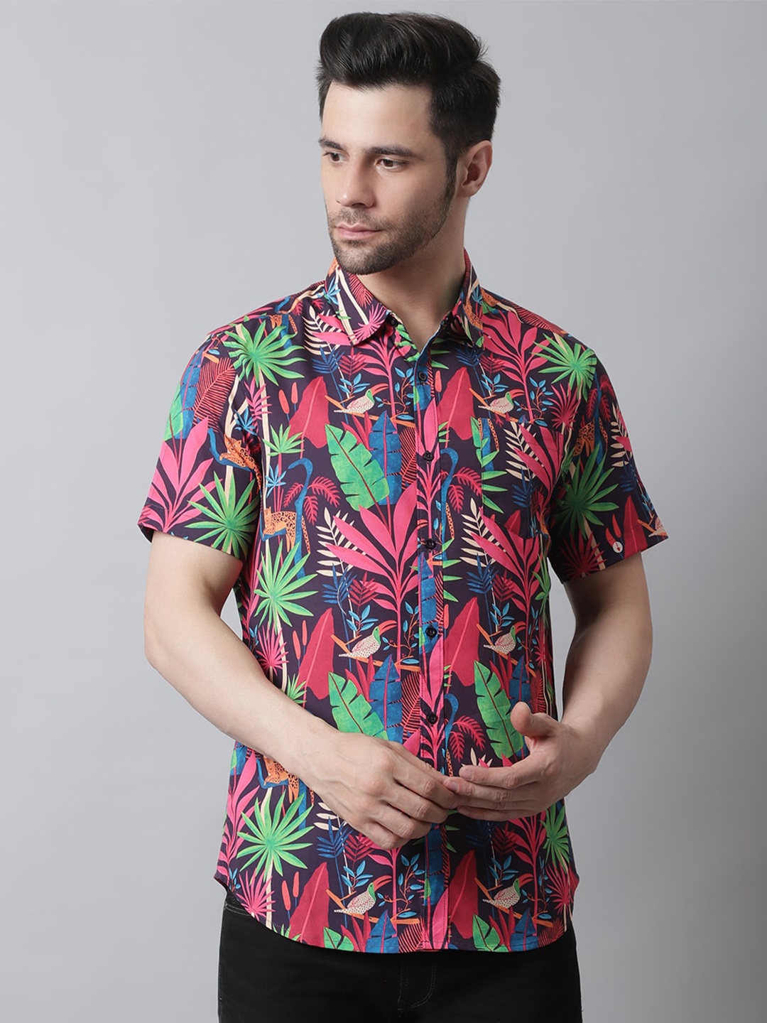 

Style Quotient Tropical Print Relaxed Smart Casual Shirt, Blue