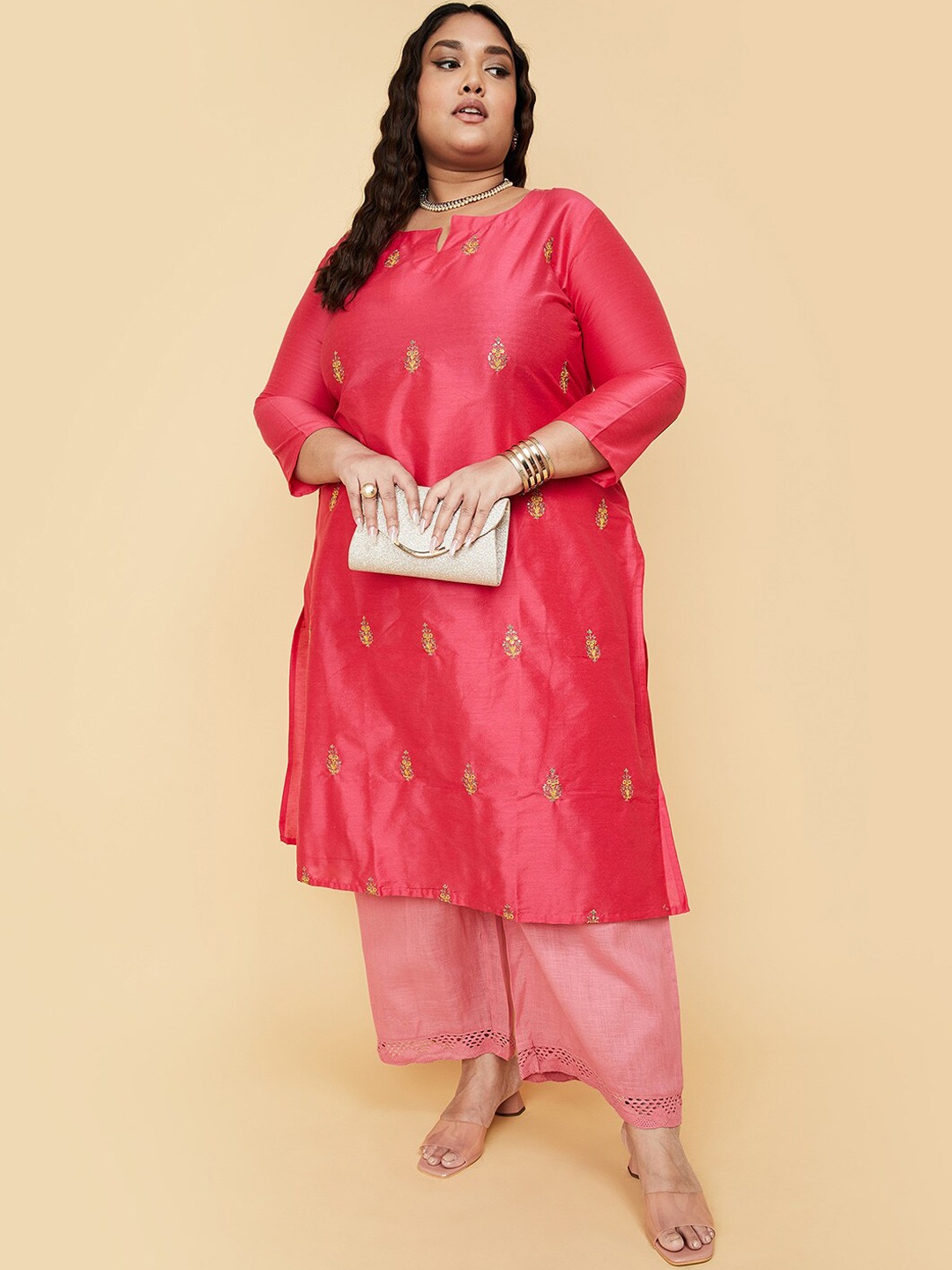 

max Floral Embroidered A-Line Kurta, Fuchsia