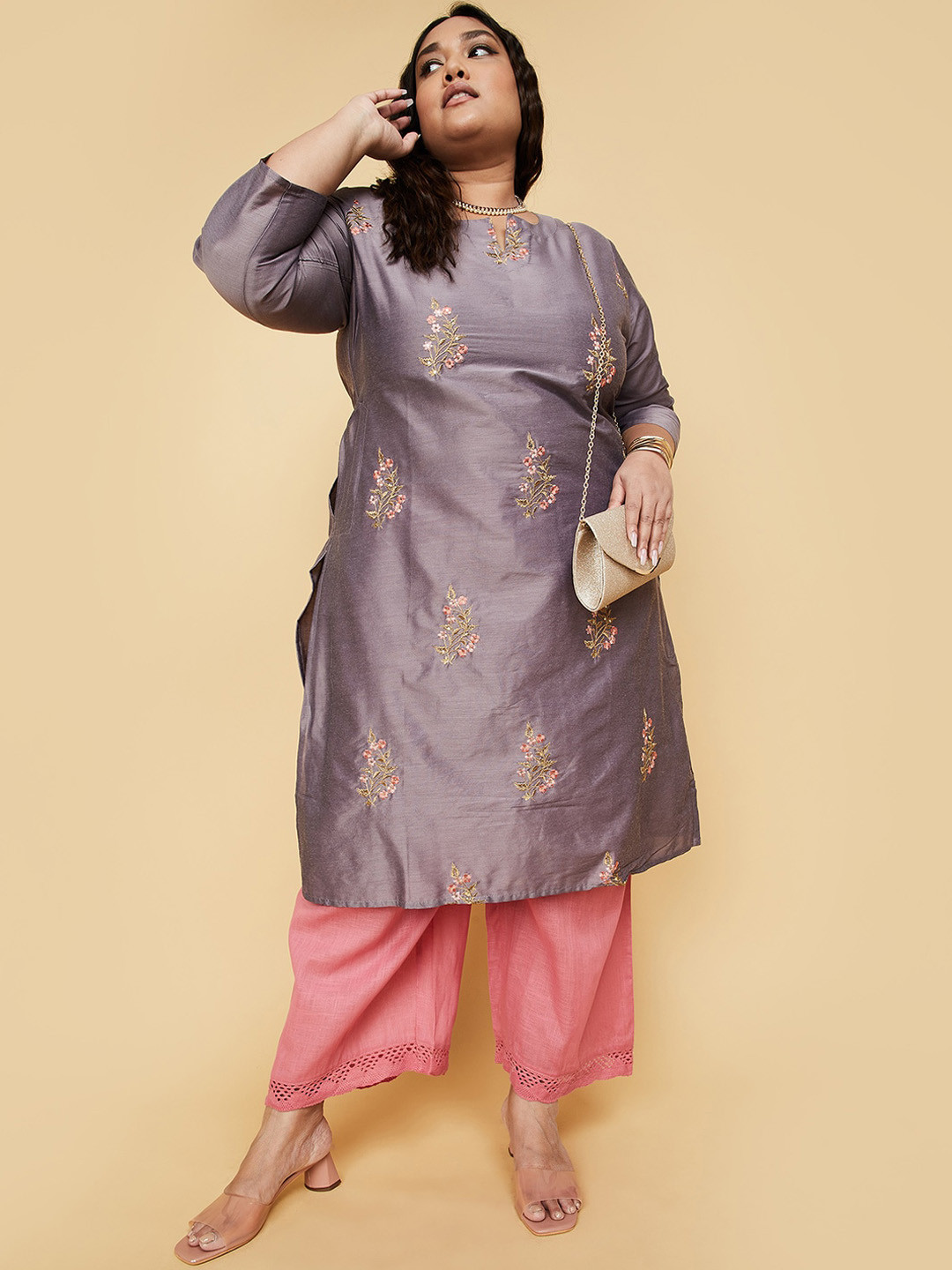 

max Ethnic Motifs Embroidered Thread Work A-Line Kurta, Purple