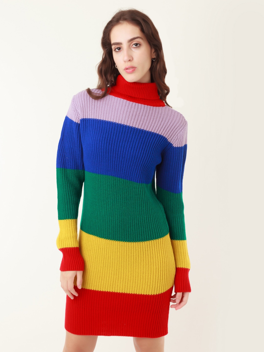 

zink Z Colourblocked Longline Acrylic Pullover Sweater, Red