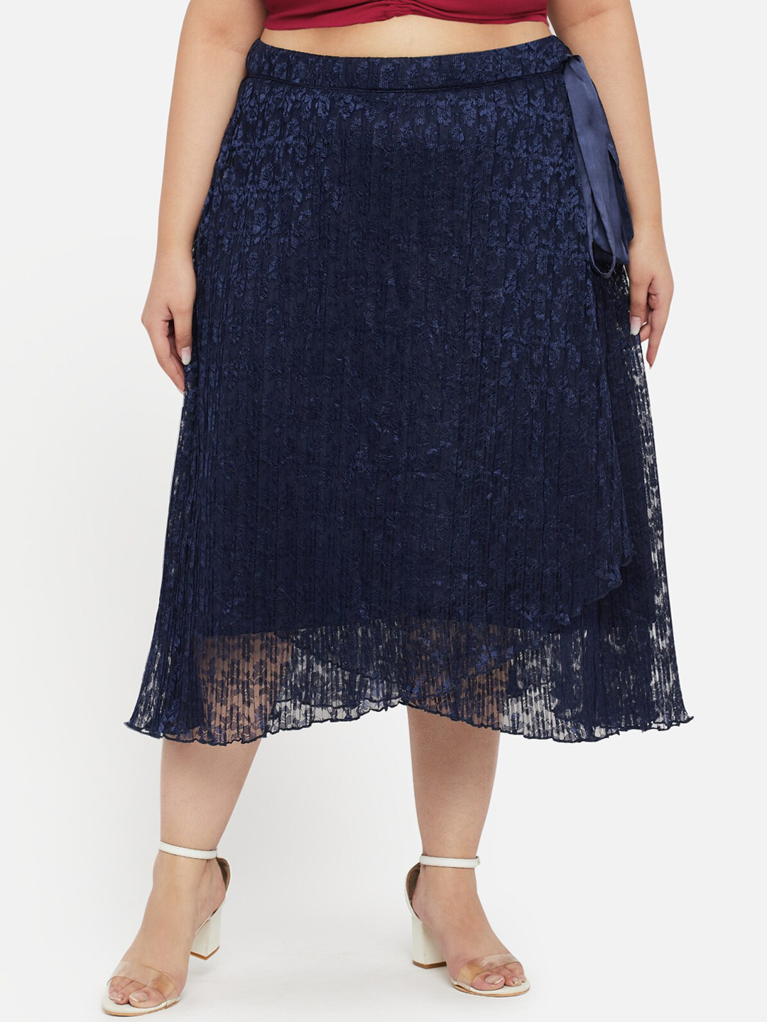 

wild U Women Plus Size Self-Design Pleated Wrap Midi Skirts, Navy blue