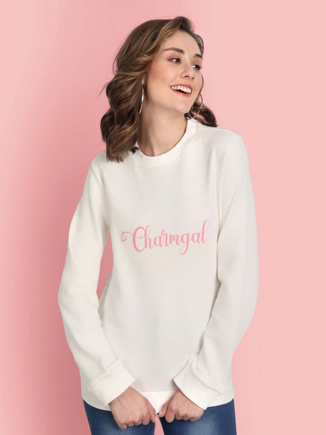 

CHARMGAL Brand Logo Printed Cotton Sweatshirt, White