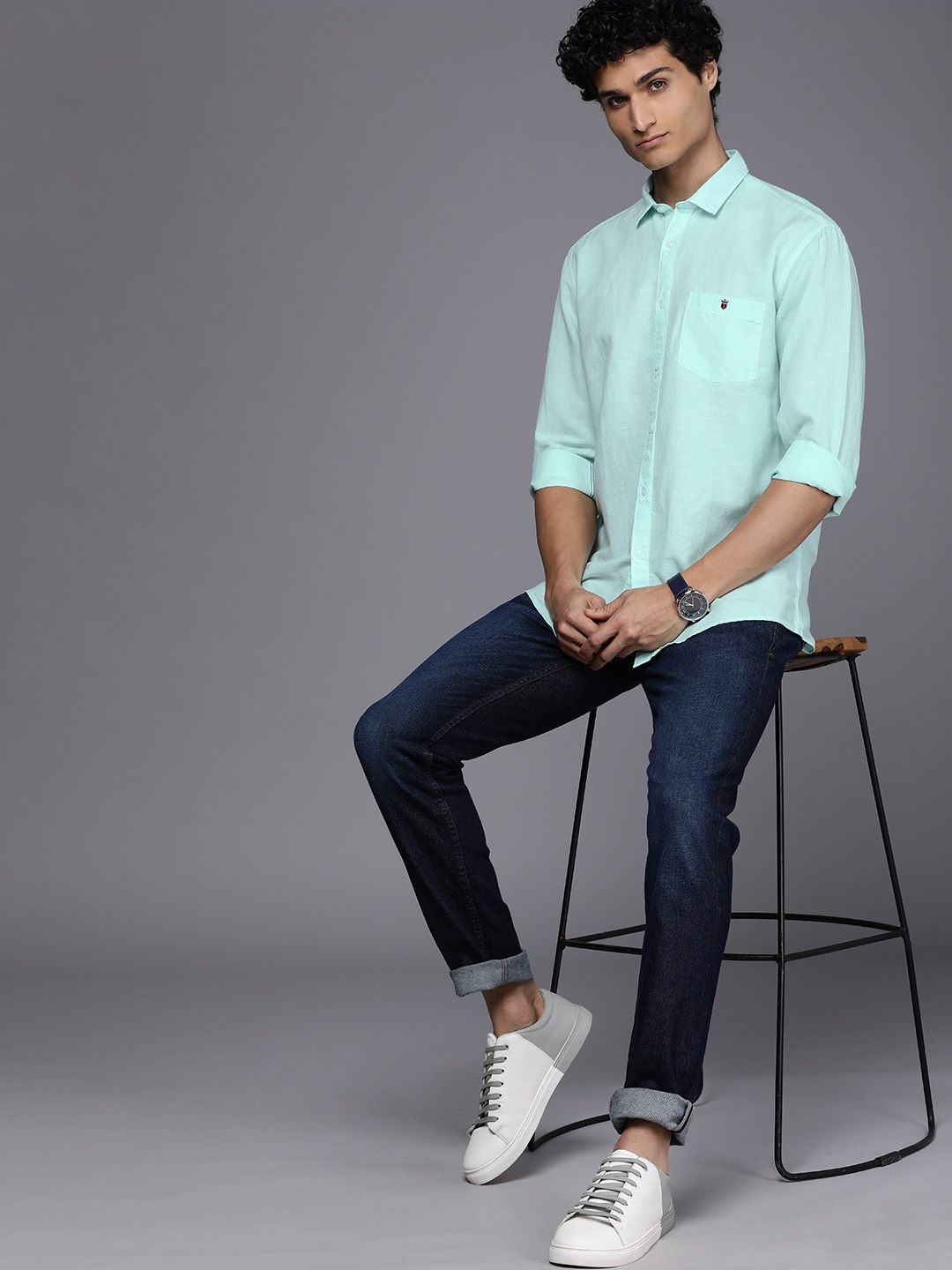 

Louis Philippe Jeans Men Solid Slim Fit Spread Collar Casual Shirt, Sea green
