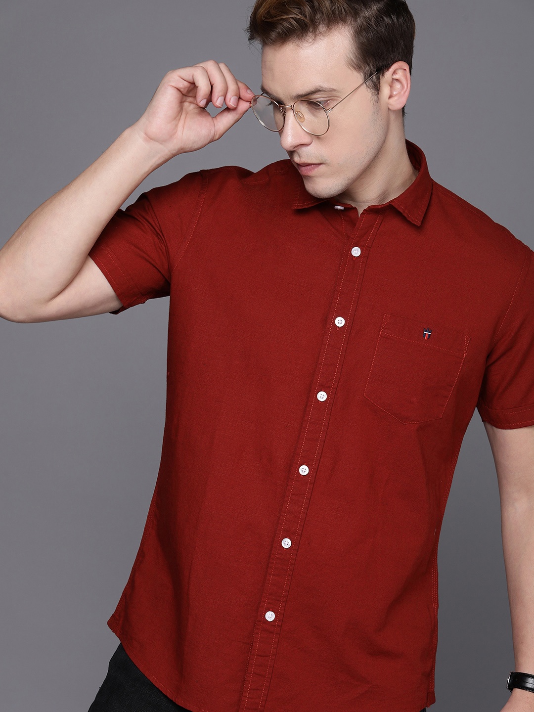 

Louis Philippe Jeans Men Solid Slim Fit Casual Shirt, Maroon