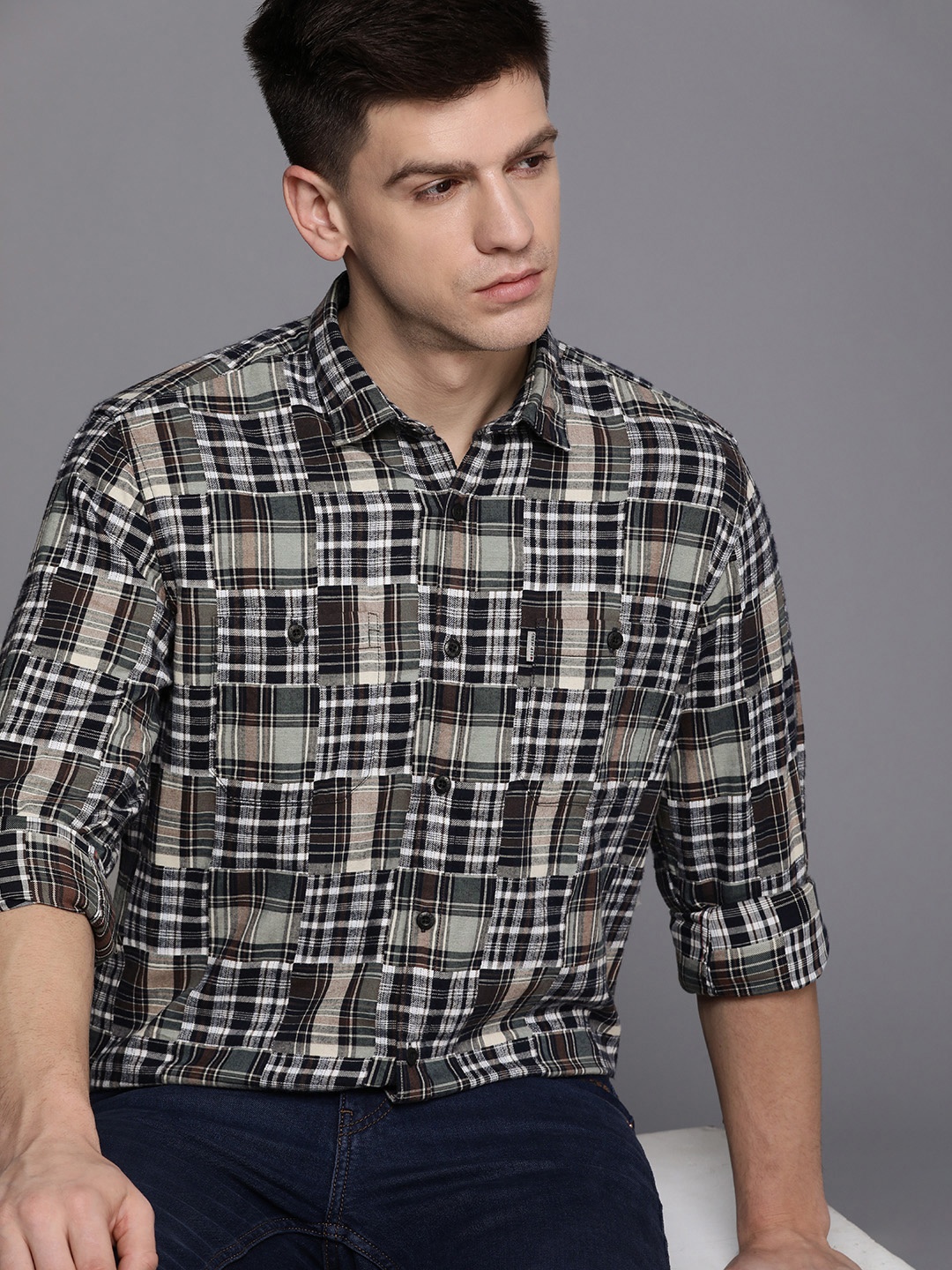 

Louis Philippe Jeans Men Pure Cotton Slim Fit Tartan Checks Casual Shirt, Multi