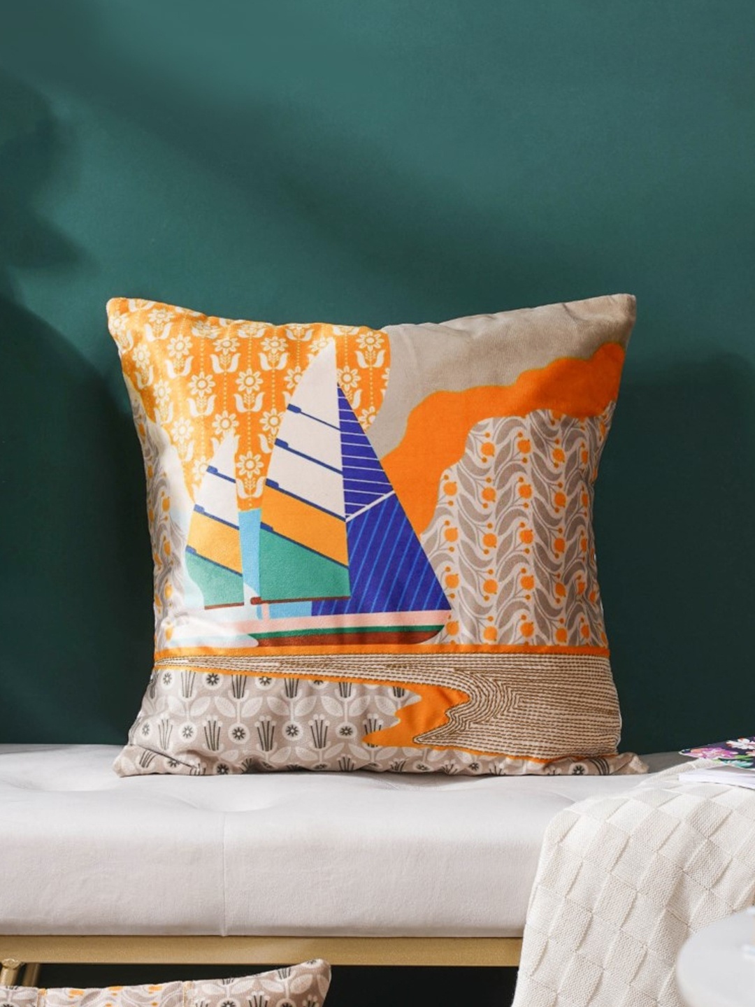 

Nestasia Beige & Orange Abstract Velvet Square Cushion Covers