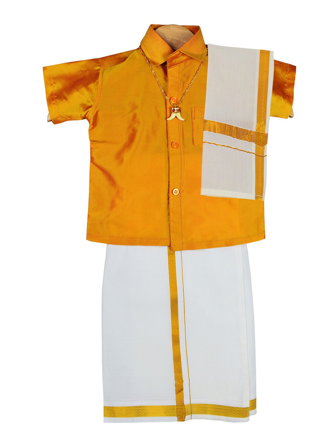 

AMIRTHA FASHION Boys Set of 2 Shirt with Pure Cotton Veshti, Gold