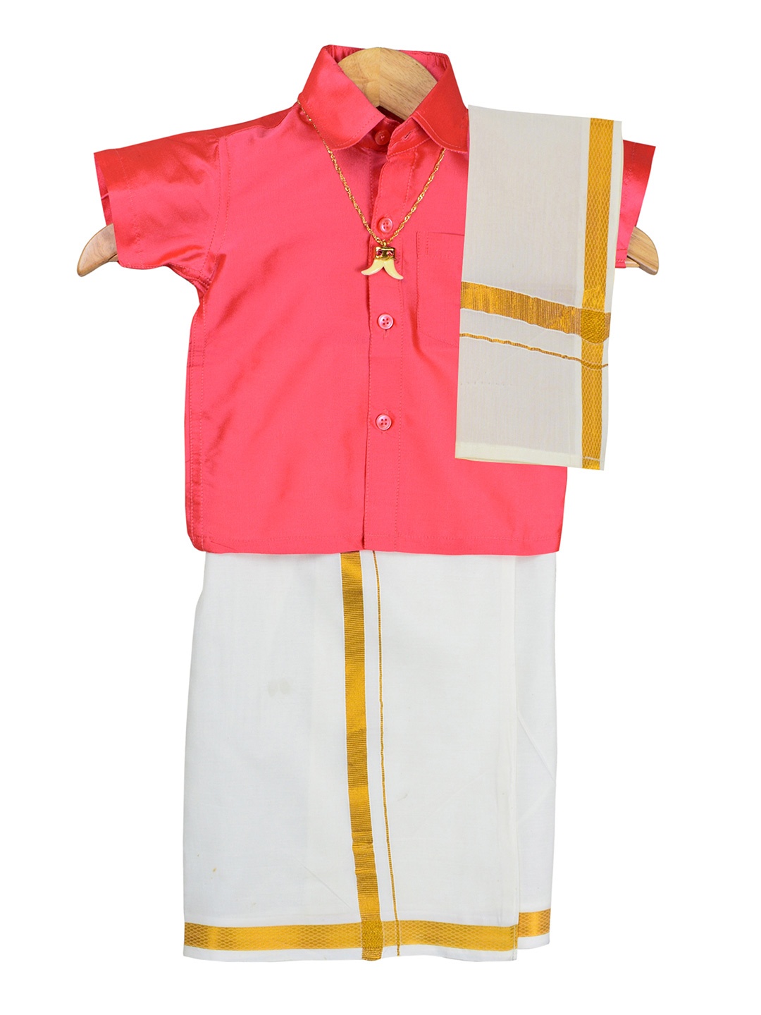 

AMIRTHA FASHION Boys Set of 2 Shirt with Pure Cotton Veshti, Peach