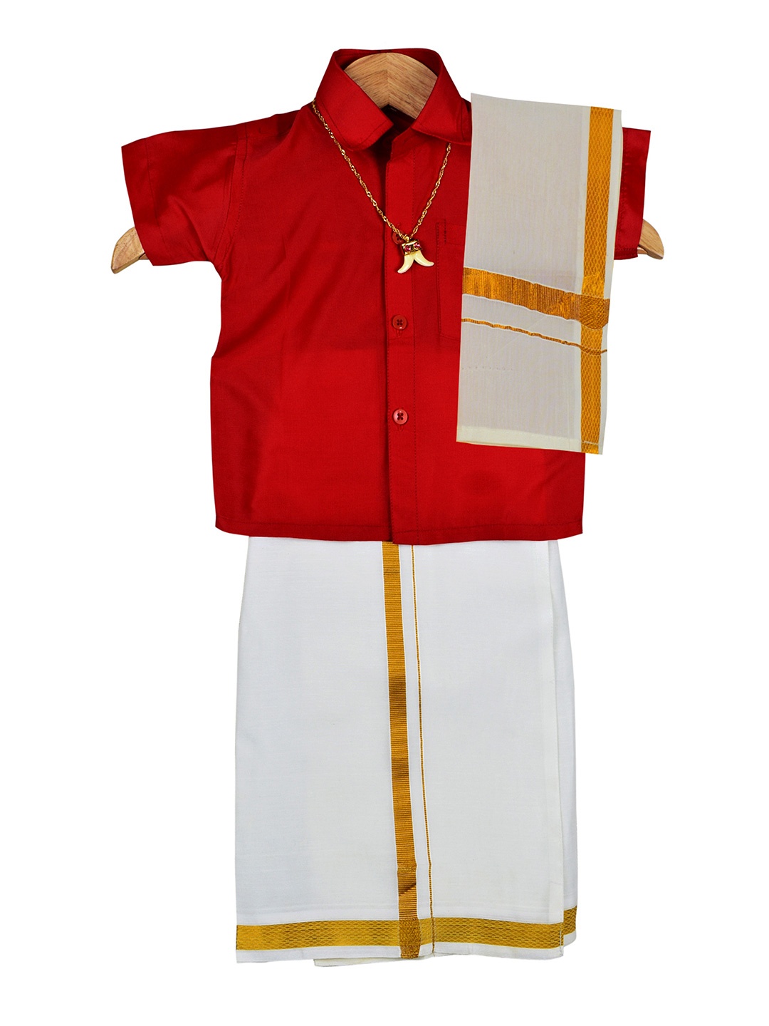 

AMIRTHA FASHION Boys Set of 2 Shirt with Pure Cotton Veshti, Red