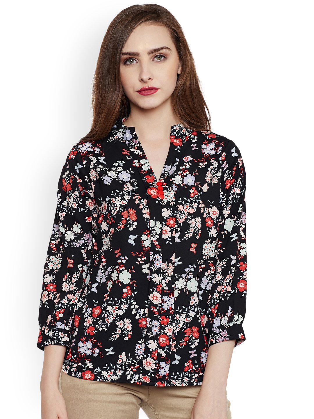 

WISSTLER Women Black Printed Shirt Style Top