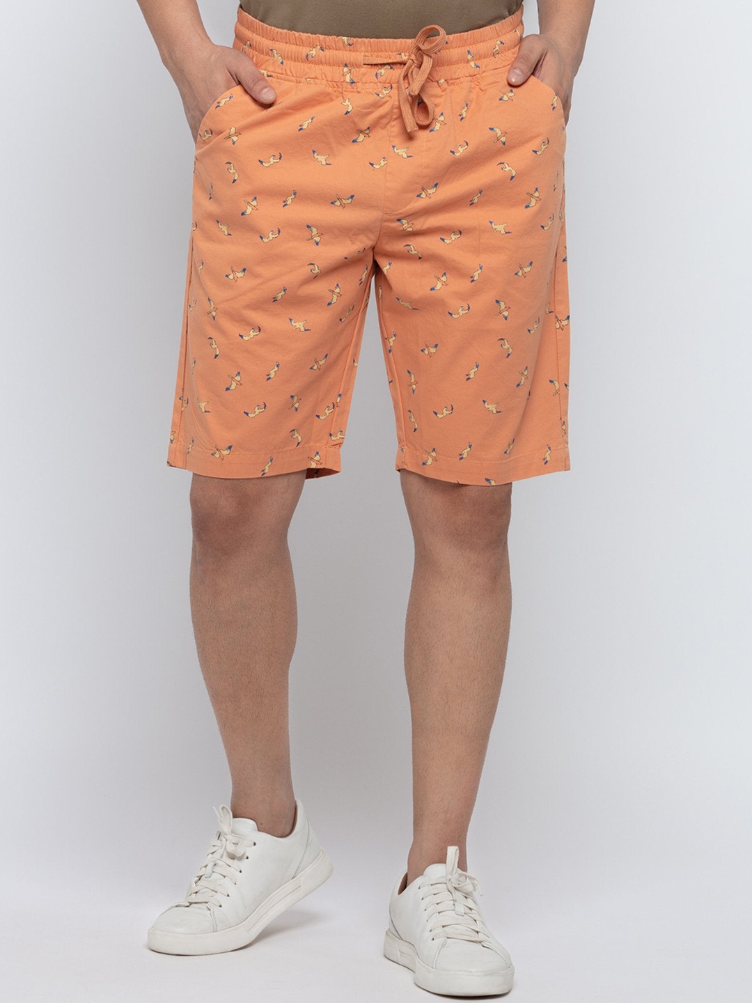 

Status Quo Men Conversational Printed Cotton Shorts, Peach