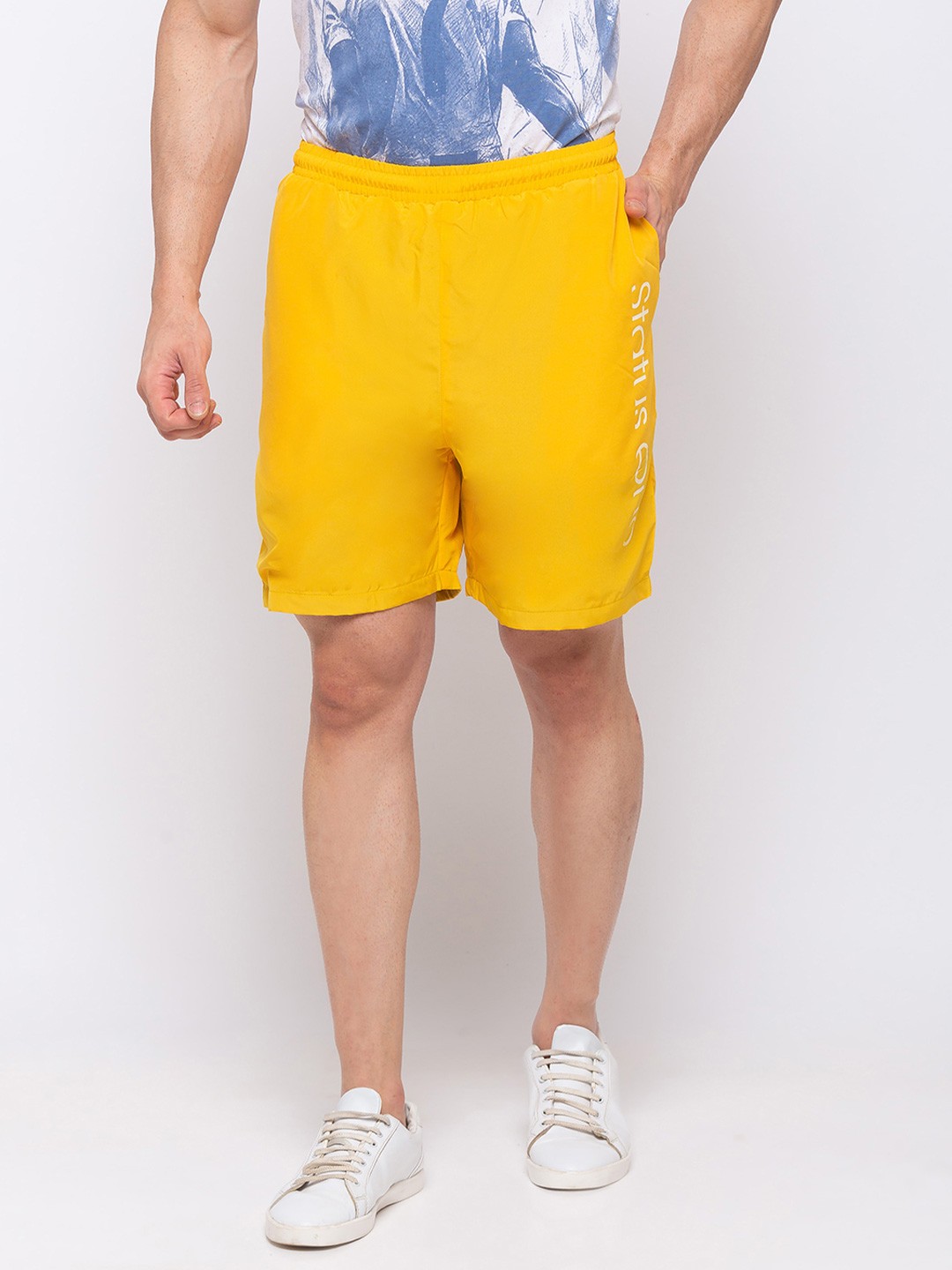 

Status Quo Men Printed Regular Fit Sports Shorts, Yellow