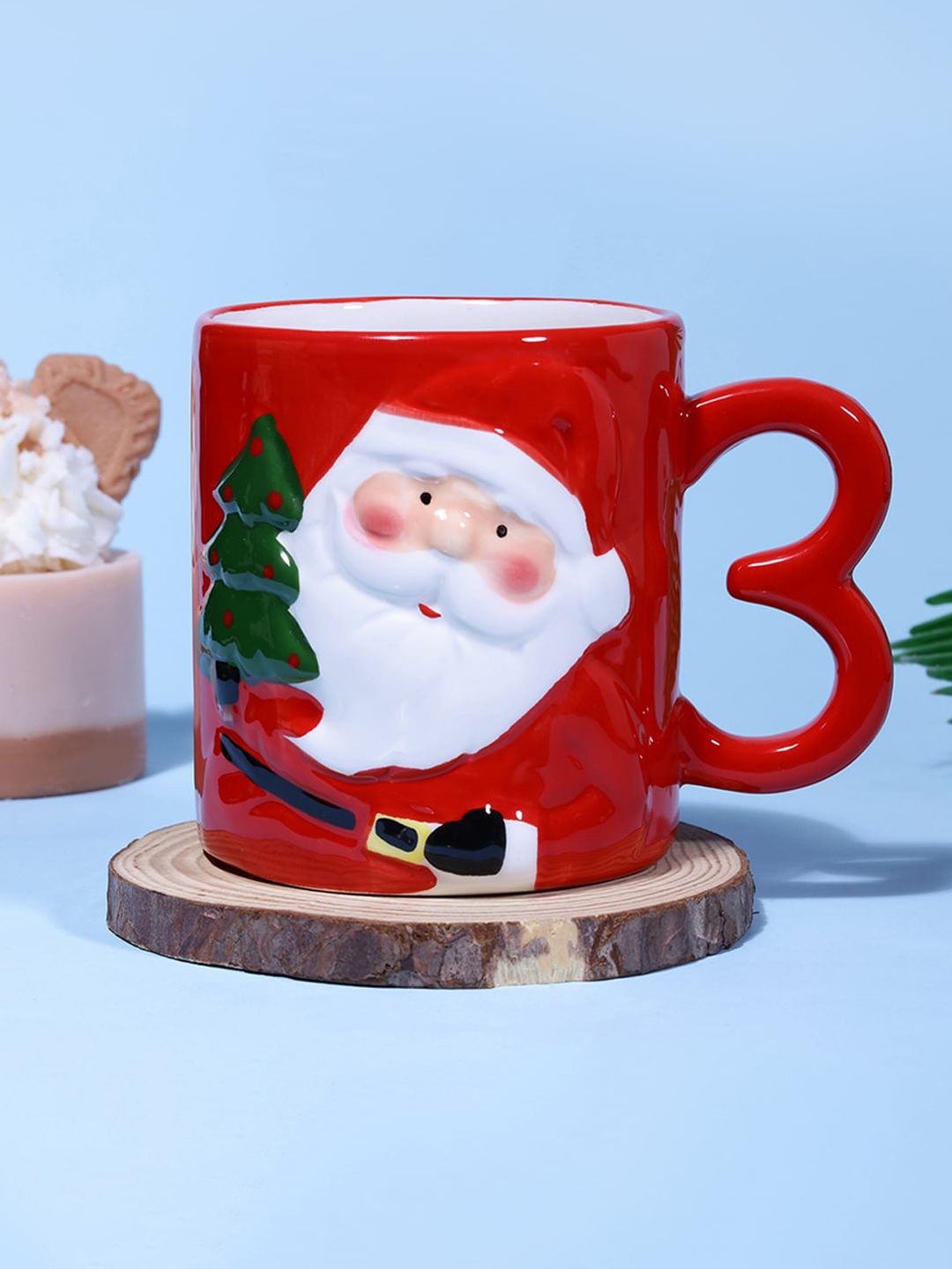 

A Vintage Affair- Home Decor Red Ceramic Santa Claus Mug with Heart Shape Handle 250 ml