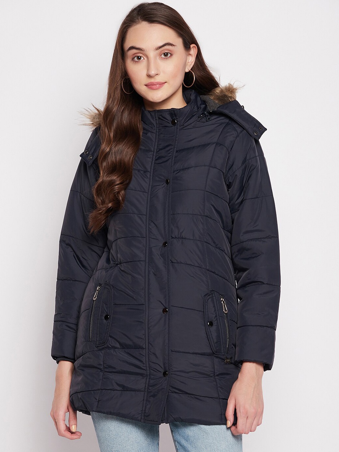 

Duke Women Polyester Longline Padded Jacket, Navy blue