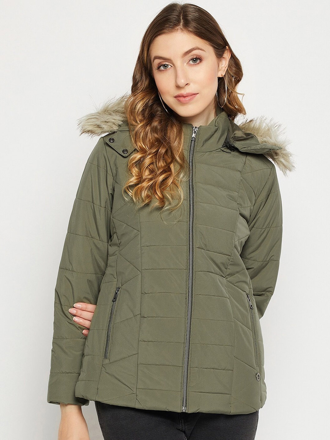 

Duke Women Polyester Longline Padded Jacket, Olive
