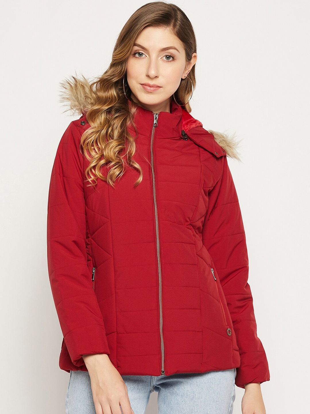 

Duke Women Hooded Puffer Jacket With Puffer Jacket, Red