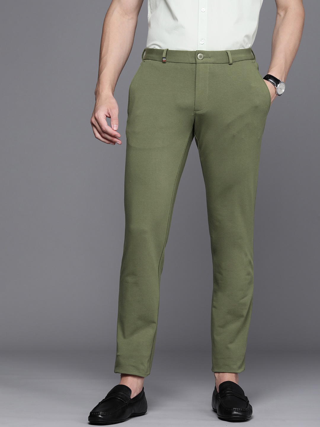 

Louis Philippe Sport Men Tapered Fit Low-Rise Casual Trousers, Olive