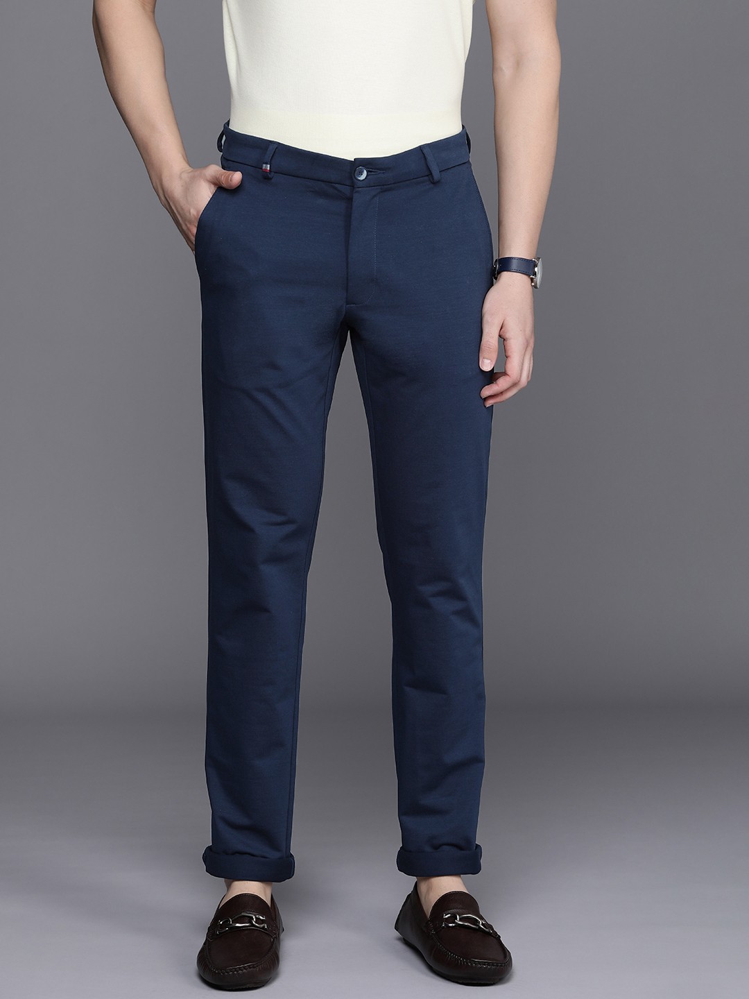 

Louis Philippe Sport Men Slim Fit Low-Rise Trousers, Navy blue