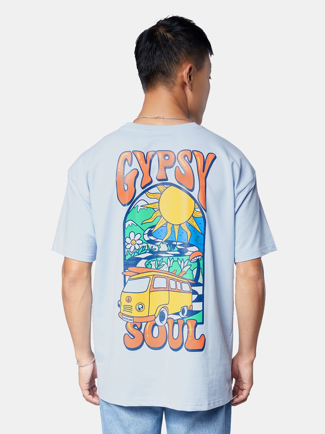 

The Souled Store Men Printed Drop-Shoulder Sleeves Oversized T-Shirt, Blue