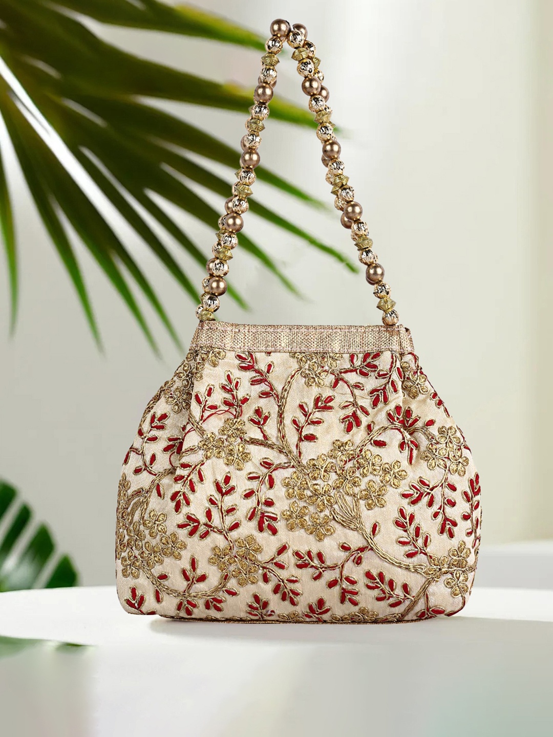 

Kuber Industries Embroidered Box Clutch, Cream