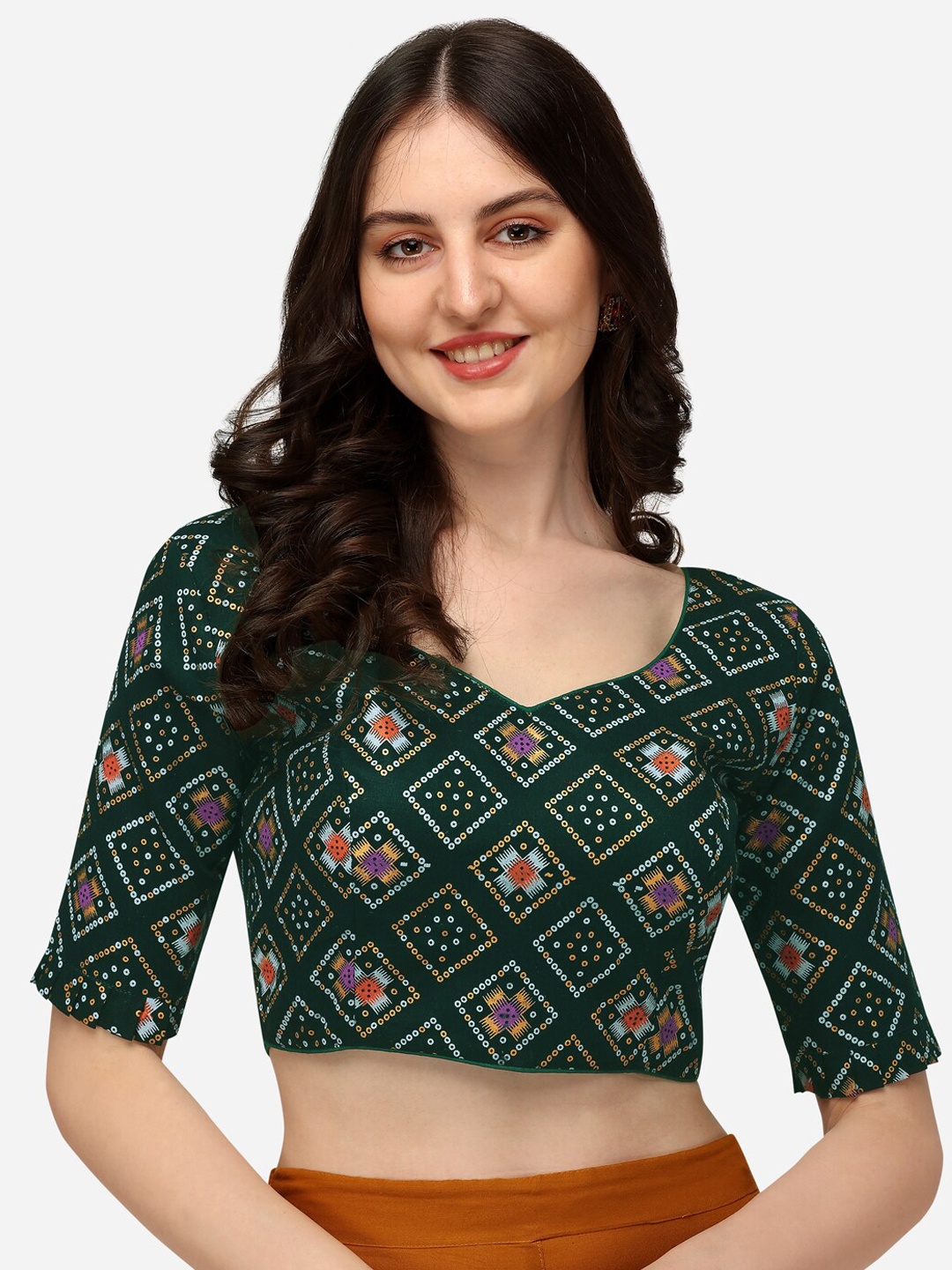 

Fab Dadu Printed Saree Blouse, Green