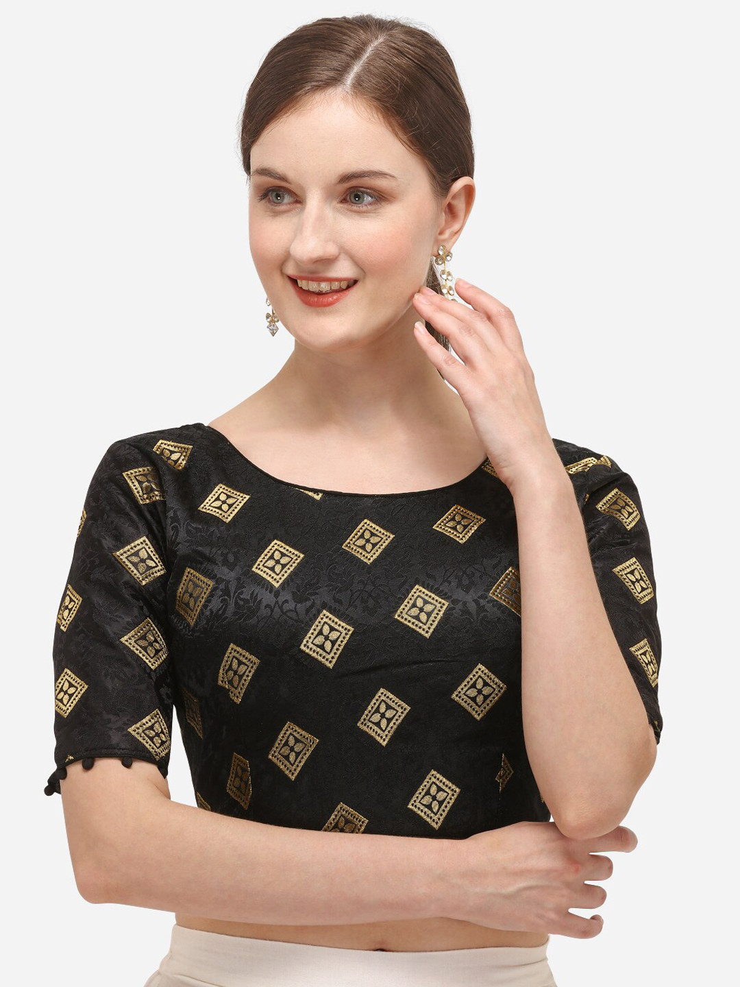 

Fab Dadu Printed Woven Design Saree Blouse, Black