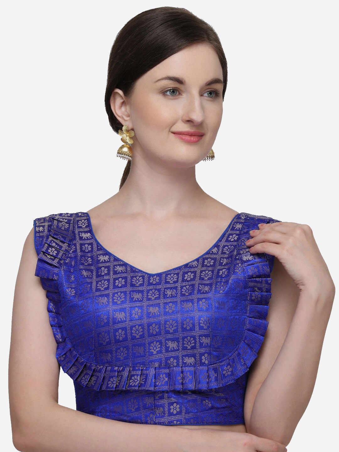 

Fab Dadu Printed Sleeveless Saree Blouse, Blue
