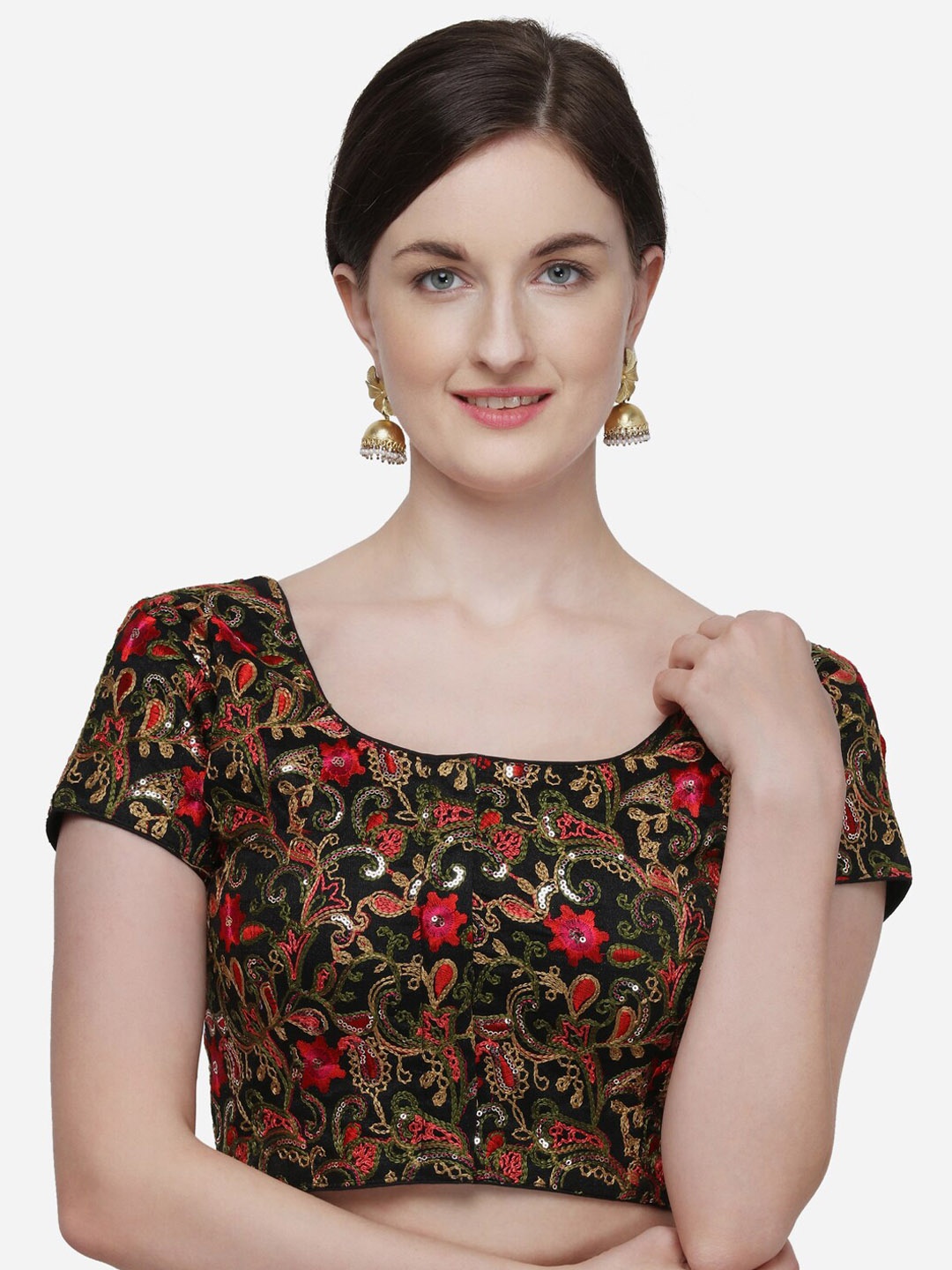 

Fab Dadu Embroidered Saree Blouse, Black