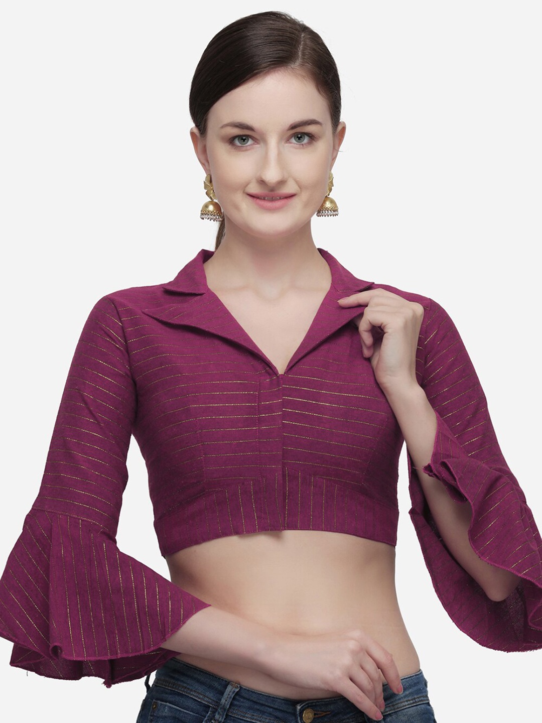 

Fab Dadu Striped Silk Saree Blouse, Pink