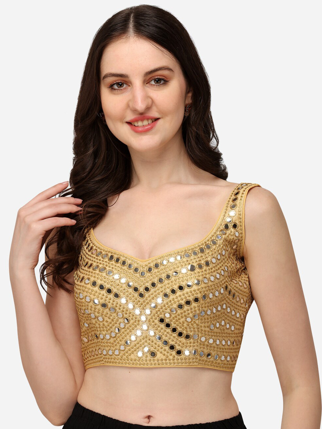 

Fab Dadu Embroidered Saree Blouse, Beige