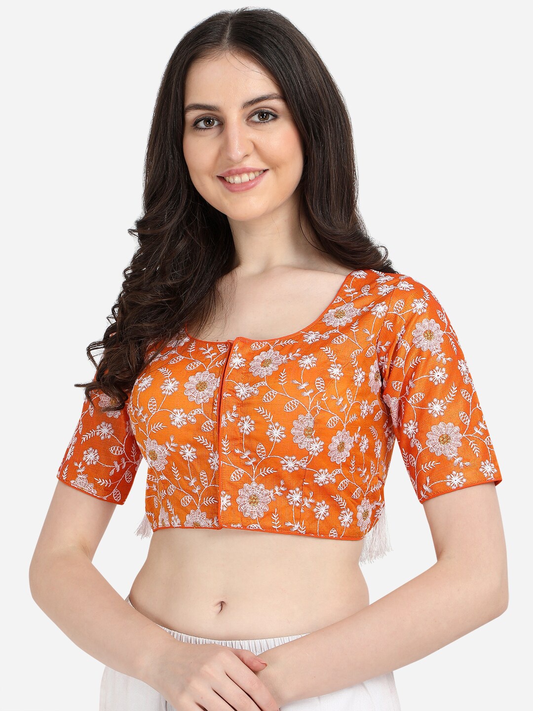 

Fab Dadu Embroidered Saree Blouse, Orange