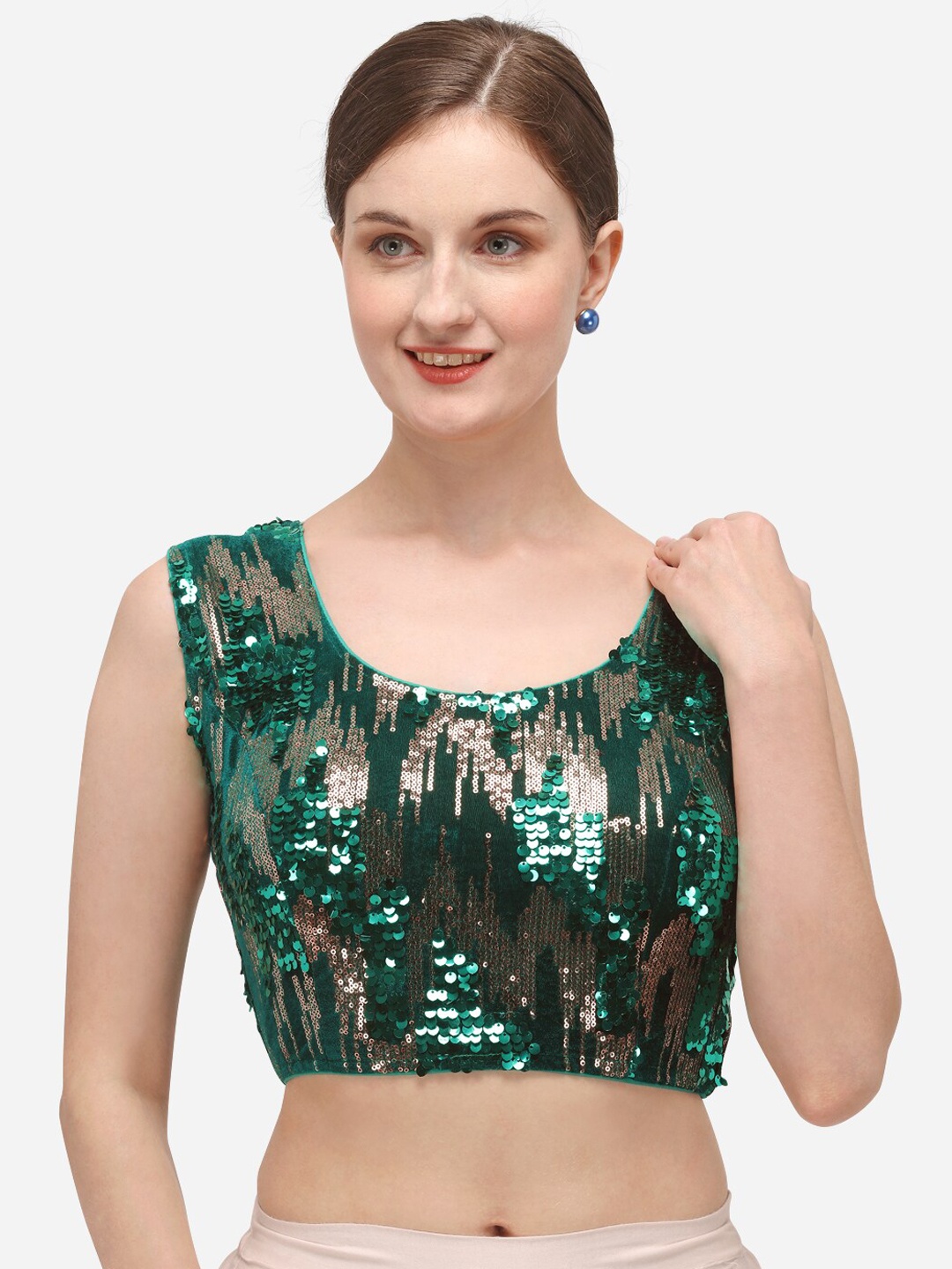 

Fab Dadu Embellished Saree Blouse, Green