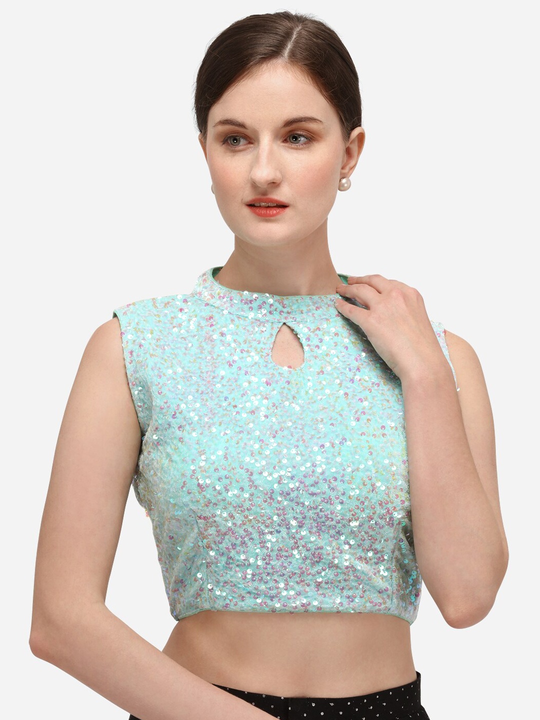 

Fab Dadu Sequence Embellished Velvet Saree Blouse, Blue