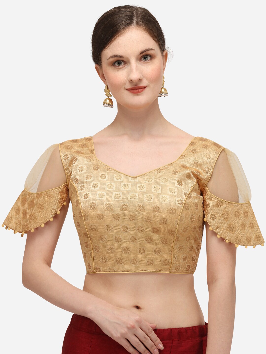 

Fab Dadu Woven Design Jacquard Saree Blouse, Beige