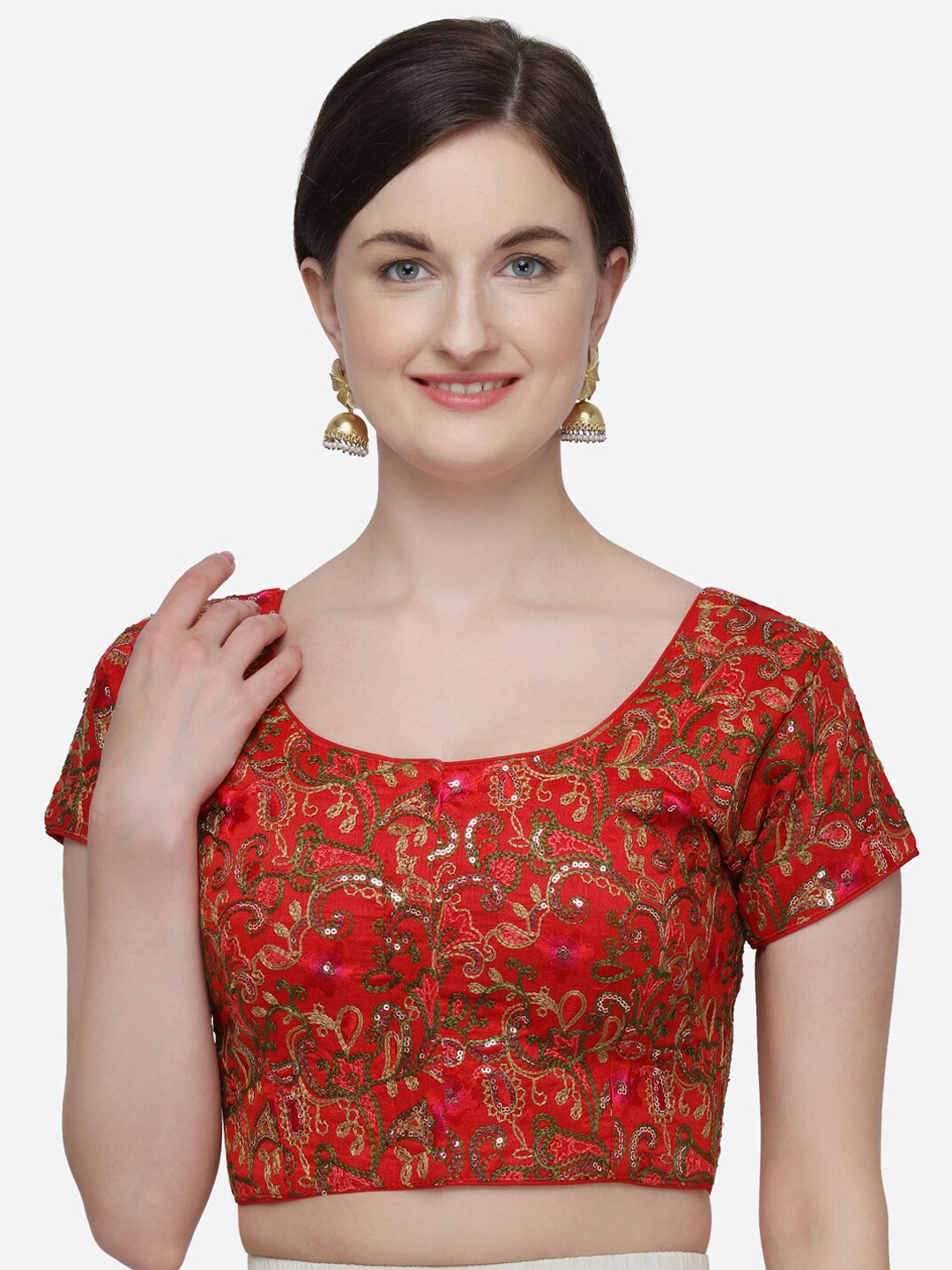 

Fab Dadu Embroidered Silk Saree Blouse, Red