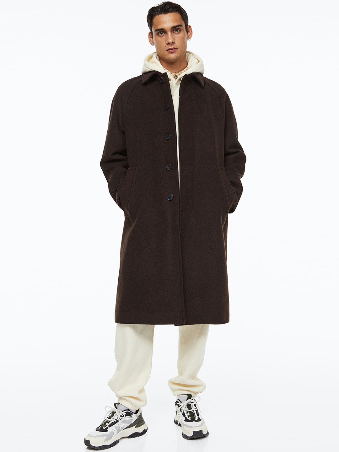 

H&M Men Felted Wool-Blend Car Coat, Brown