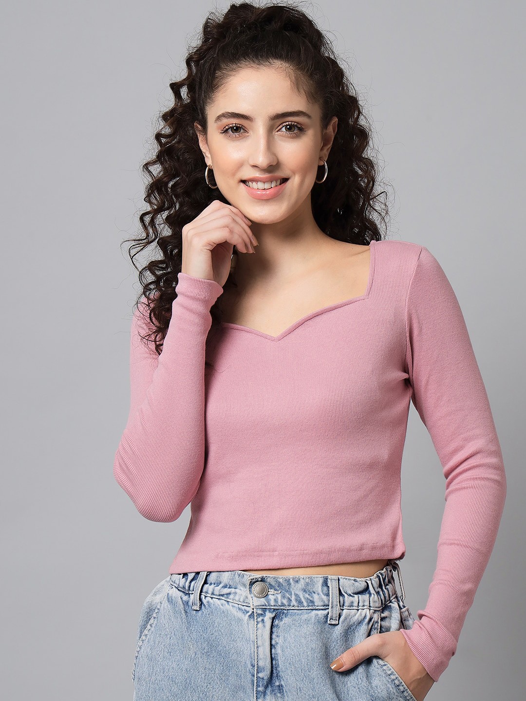 

THREAD MUSTER Sweetheart Neck Crop Top, Pink