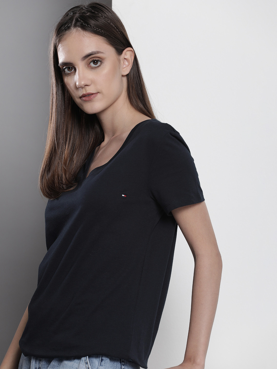 

Tommy Hilfiger Women V-Neck Pure Cotton T-shirt, Navy blue